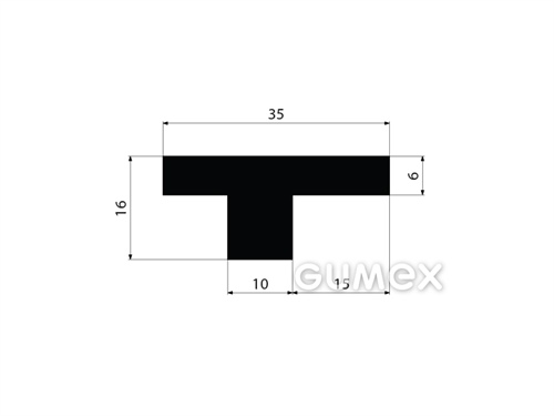 Pryžový profil tvaru "T", 16x35/10mm, 60°ShA, SBR, -40°C/+70°C, černý